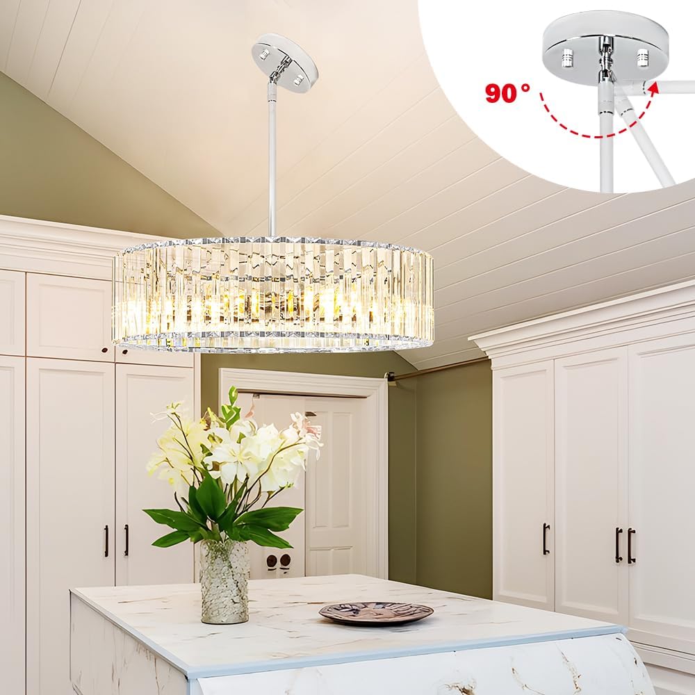 Modern Crystal Chandelier for Dining Room, 6 Light Chrome Semi Flush Mount Ceiling Light Fixtures