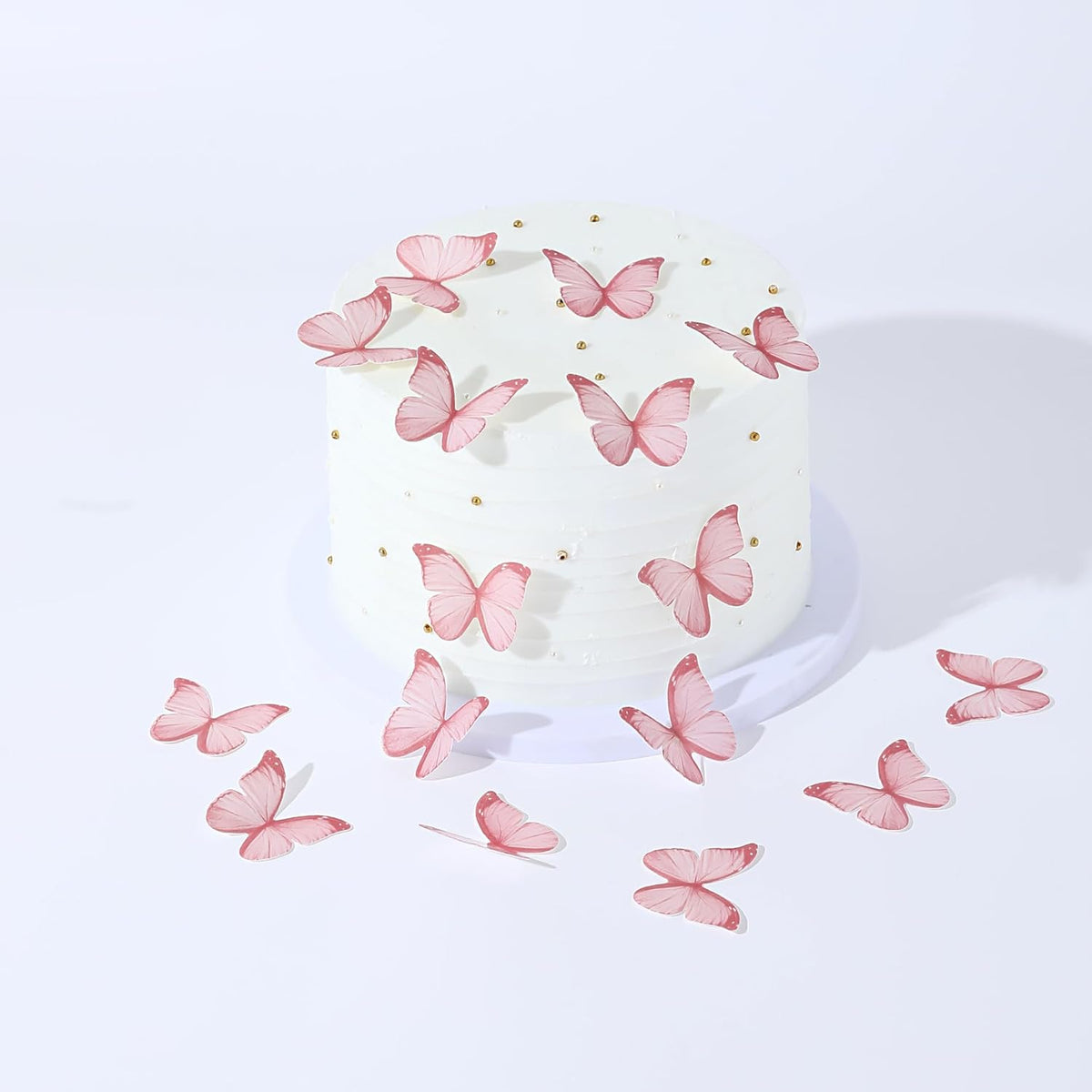 48Pcs Edible Butterflies for Cake Decorations Pink Wafer Paper Butterfly Cupcake Toppers Wafer