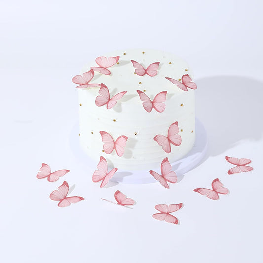 48Pcs Edible Butterflies for Cake Decorations Pink Wafer Paper Butterfly Cupcake Toppers Wafer