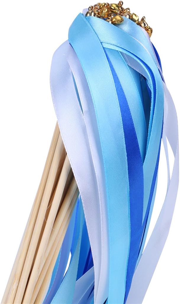 30 Pack Ribbon Wedding Wands Sticks Wedding Party Favors Streamers with Gold Bells Fairy Wand for