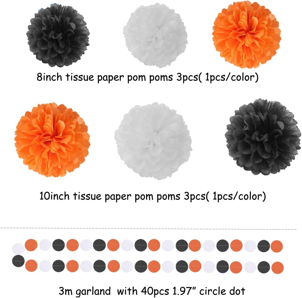 Black White Orange Halloween Party-Decorations - 23pcs Tissue Pom Poms Streamers,Tassel Garland