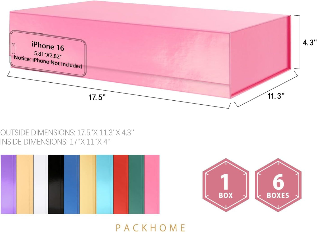 PACKHOME 6 Extra Large Gift Boxes 17.5x11.3x4.3 Inches, Sturdy Shirt Boxes with Magnetic Lids for