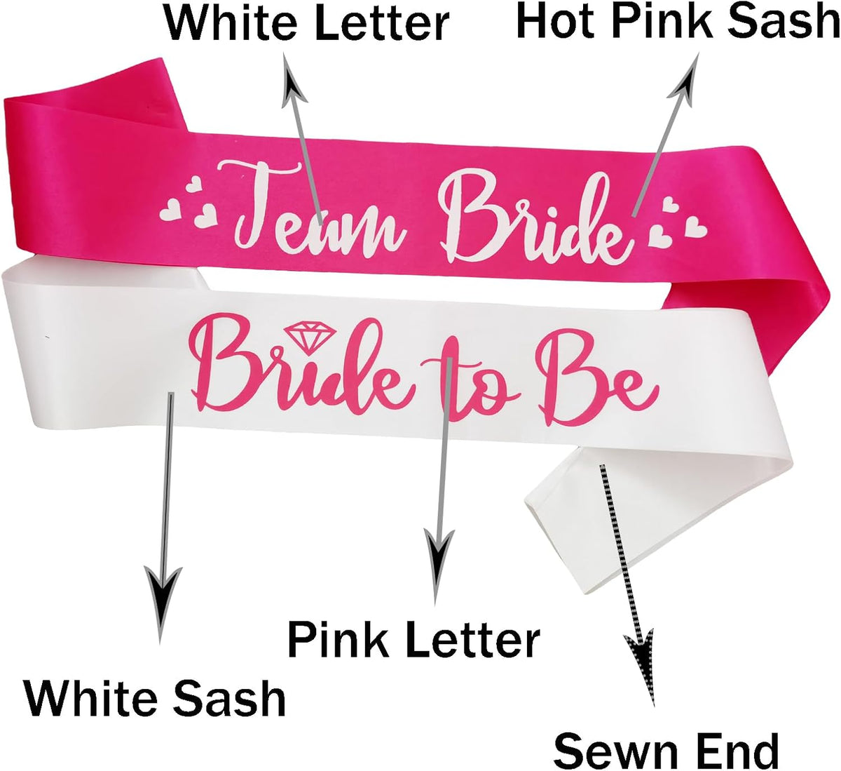 7 Pack Bachelorette Sashes Hot Pink, 1 White Bride to Be Sash and 6 Team Bride Sashes Bridal Shower