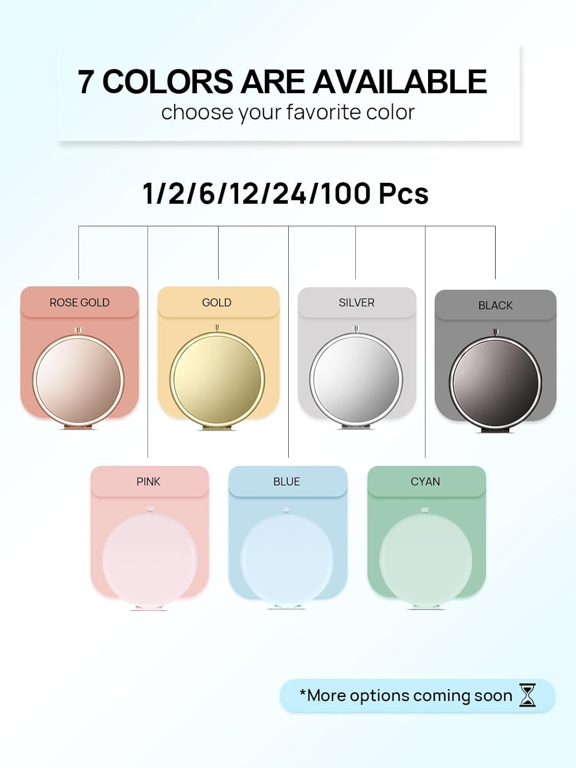 Compact Mirror for Purse, Double-Sided 1X/2X Magnifying Metal Pocket Makeup Mirrors(Round, Light