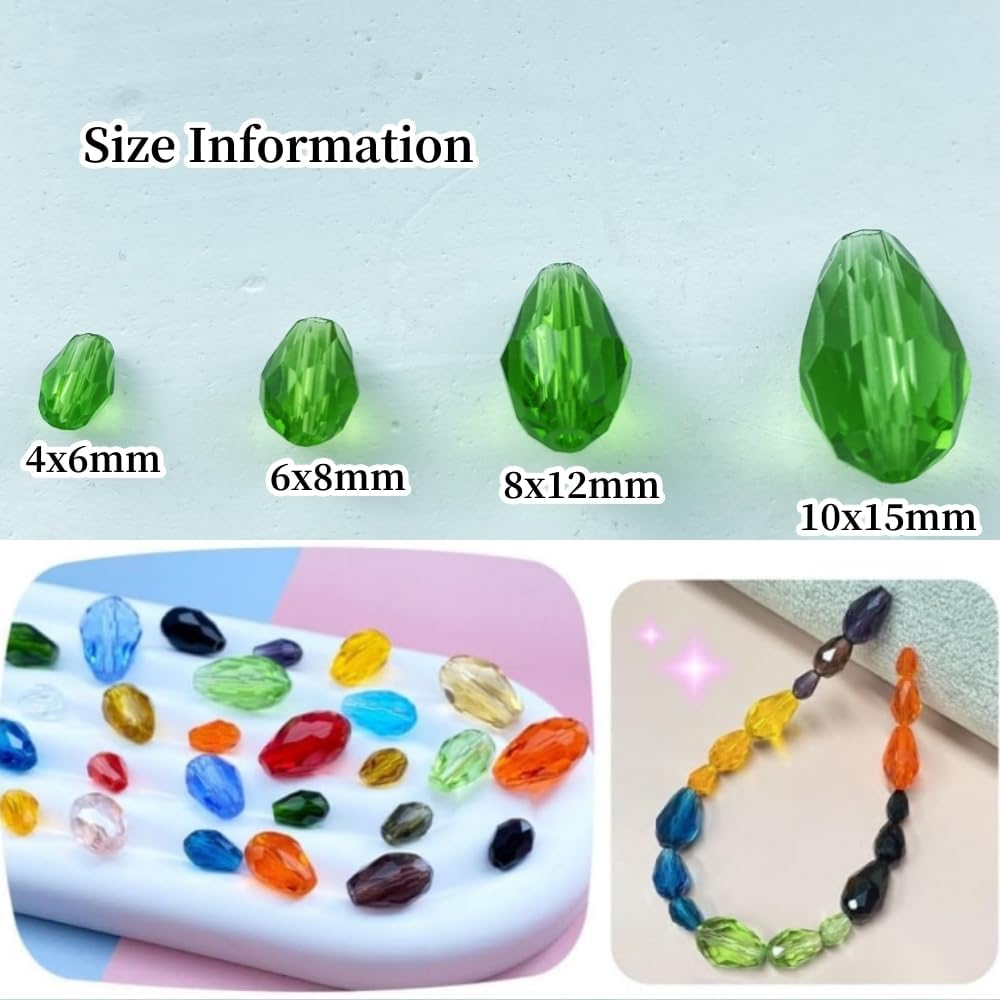 50pcs 10x15mm Teardrop Crystal Glass Beads Vertical Hole Faceted Glass Teardrop Spacer Beads for