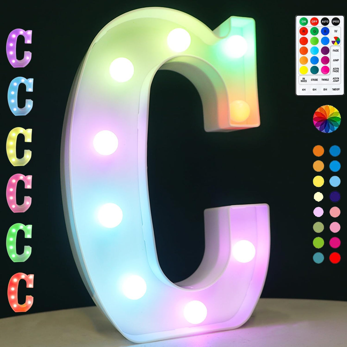 Light Up Colorful LED Marquee Letter lights, 18 Colors Changing Alphabet Letters Sign with Remote