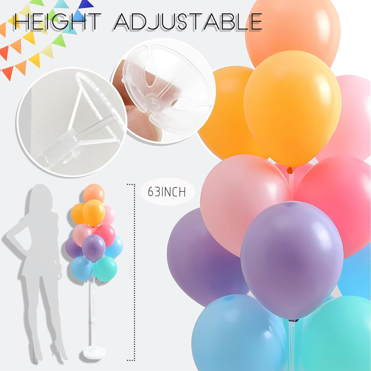 Balloon Column Stand Kit,2 Sets of Assorted Rainbow Balloon Tower Pillar with Reusable Design for
