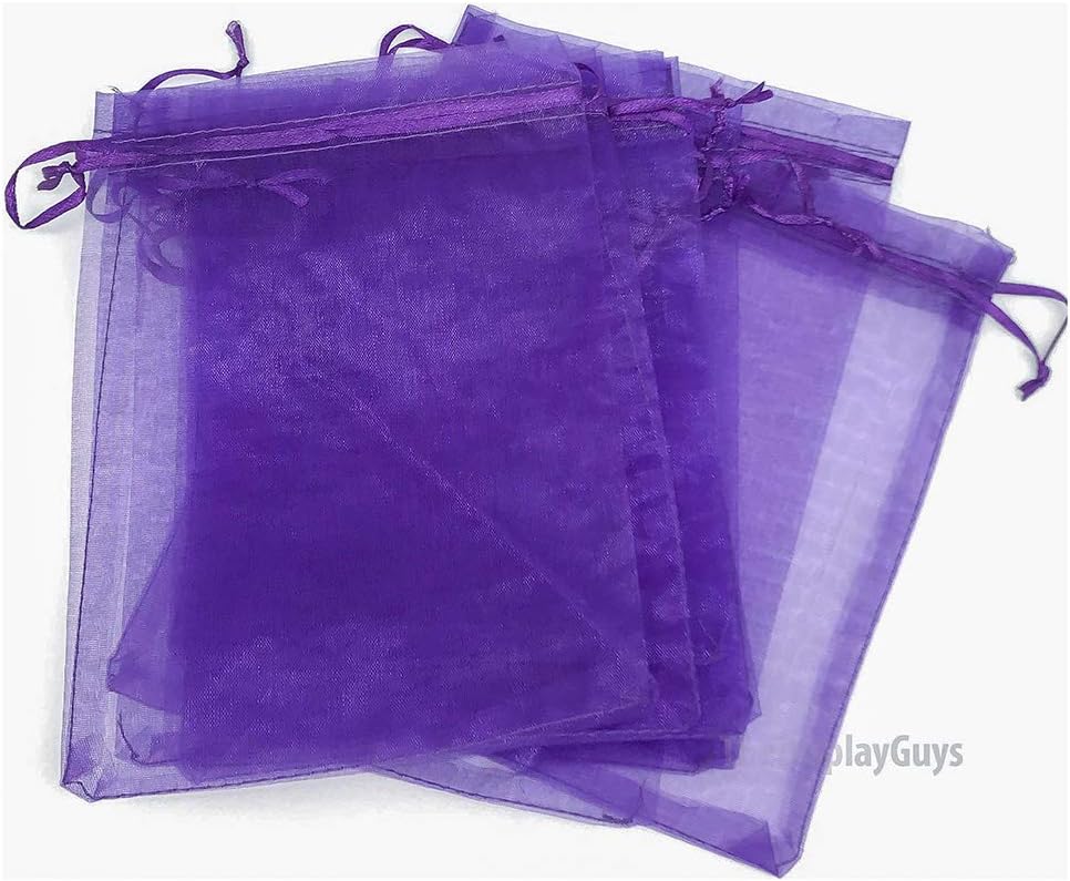 TheDisplayGuys 100-Pack XS 2 x 2 3/4" Purple Sheer Organza Gift Bags with Drawstring, Jewelry Candy