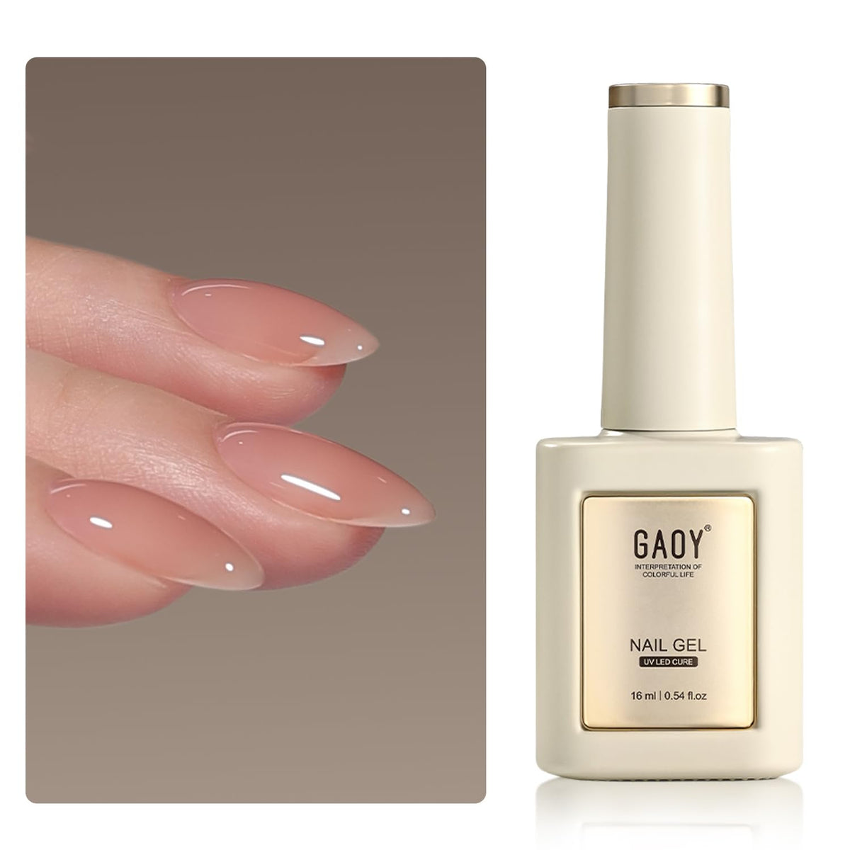GAOY 16ml Builder Base Gel, Jelly Rubber Base Nail Gel Nude Sheer Pink, 3-in-1 Soak Off UV Light
