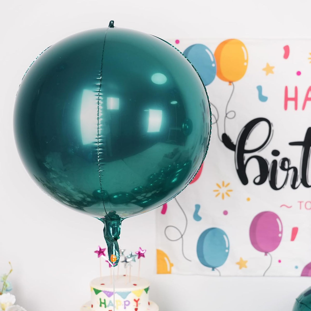 12Pcs Dark Green Round Foil Balloons, 22" 15" 10" 4D Helium Ball Balloon, Metallic Green Foil