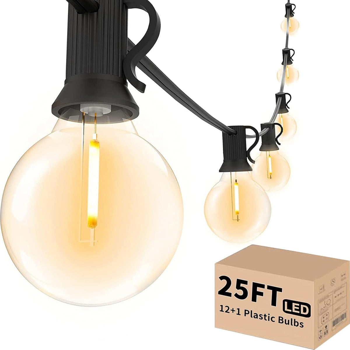 Svater Outdoor String Lights LED 25 FT, Patio Globe Lights with 13 Plastic G40 Bulbs, Waterproof