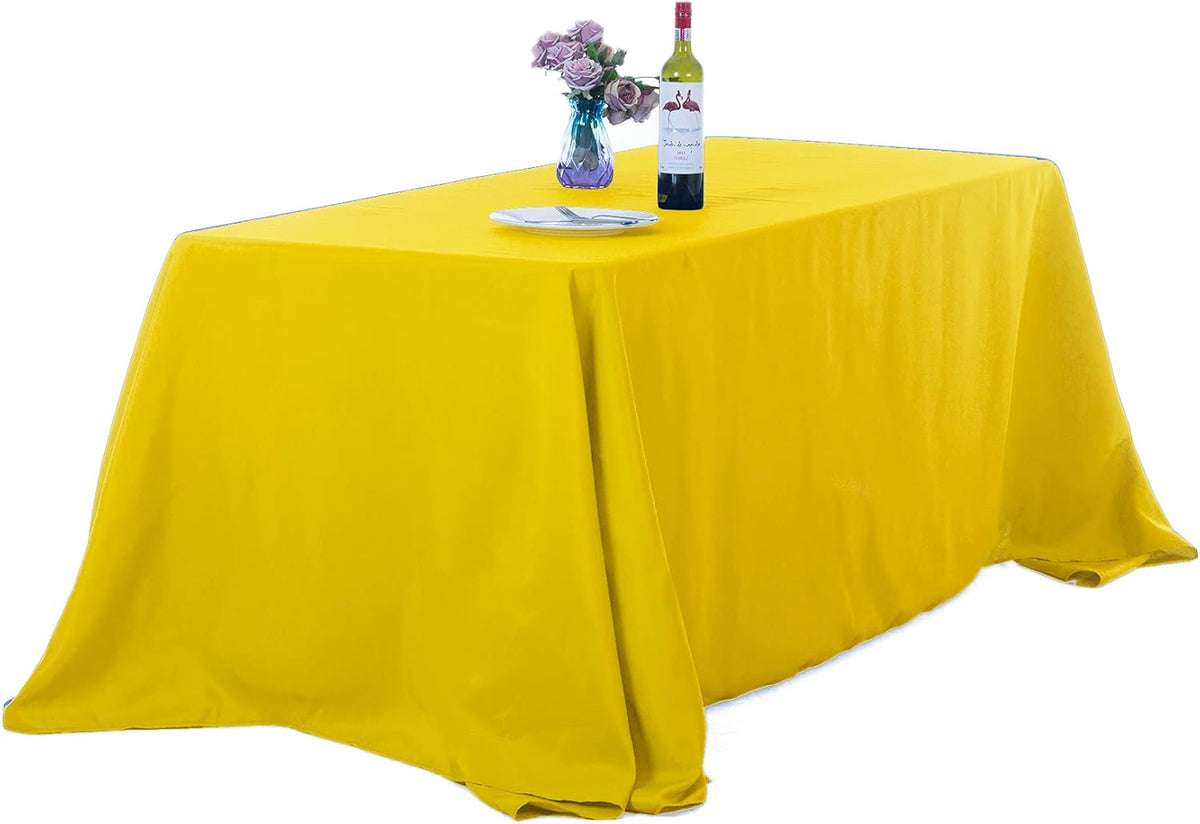 Ascoza 2pack 90x132 Inch Yellow Rectangular Tablecloth 8 Feet Table Cloth in Polyester Fabric for