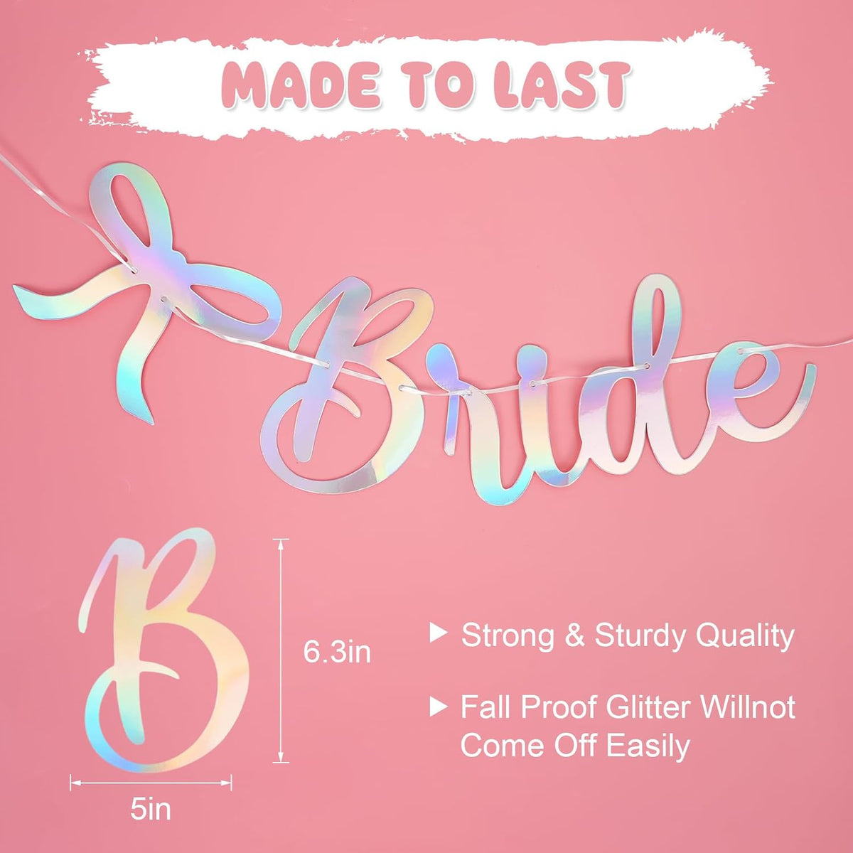 Bride to Be Banner, Iridescent Bride to Be with Bow Glitter Bachelorette Bridal Party Banner BRIDE