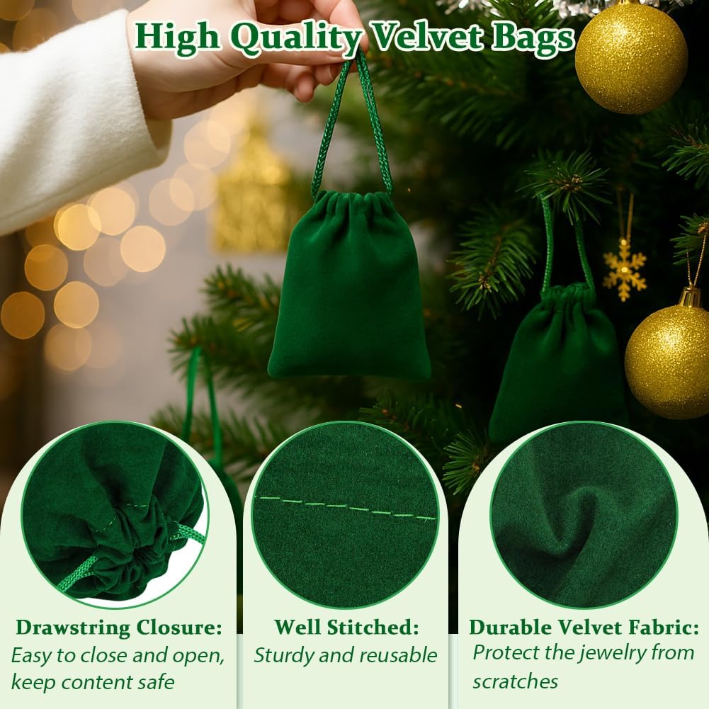 Shintop 10pcs Small velvet bags, 3x4inch Green Jewelry Pouches Drawstring Gift Packaging Cloth Dice
