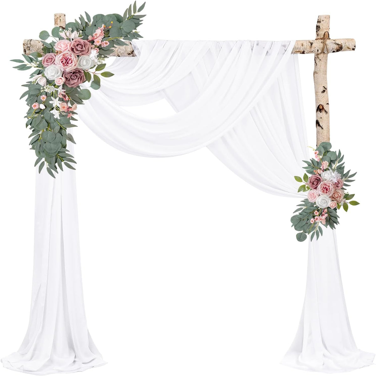 Wedding Arch Draping Fabric 4 Panels 20Ft Length x 28" Width White Arch Drapes Chiffon Fabric Sheer