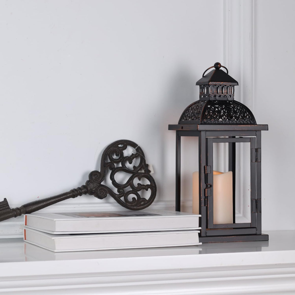 NEEDOMO Lanterns Decorative Indoor & Outdoor, 15'' Lantern with LED Candle, Vintage Metal Hanging
