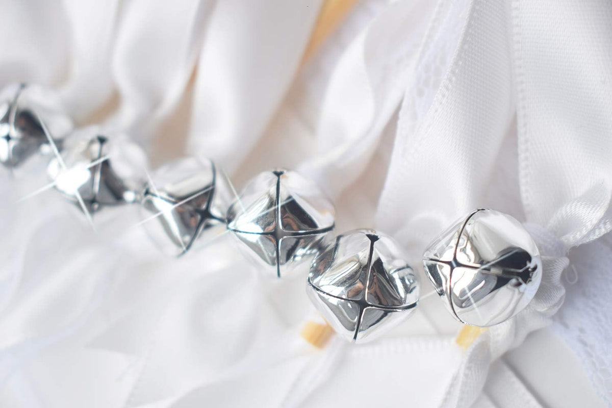 Kingsnow 50 Pack White Lace Ribbon Wands Wedding Streamers with Silver Bells, Silk Fairy Stick Wish