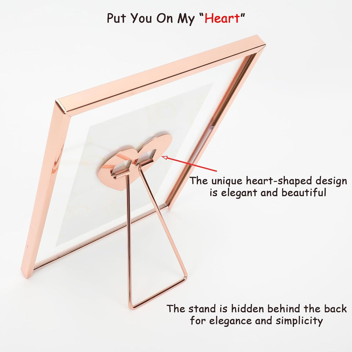 6"x8" Rose Gold Heart Floating Frame, For Picture 5x7,4x6,3x5, Tabletop Shelf Photo Frame, Classy