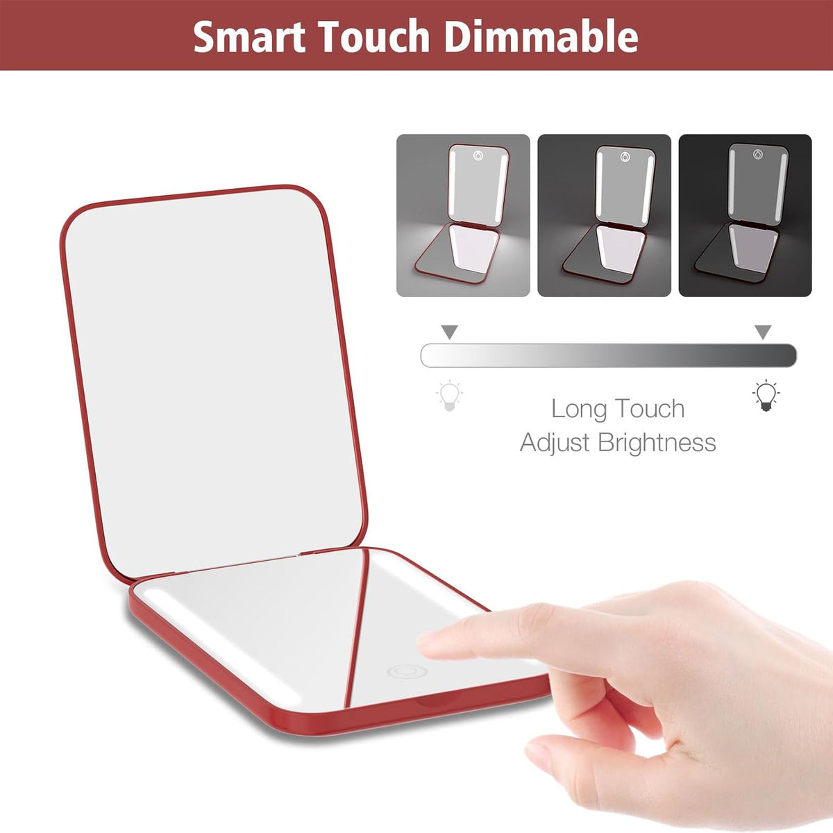 Kintion Rechargeable Pocket Mirror, Double Sided 1X/3X Magnification Compact Vanity Mirror, 3 Color