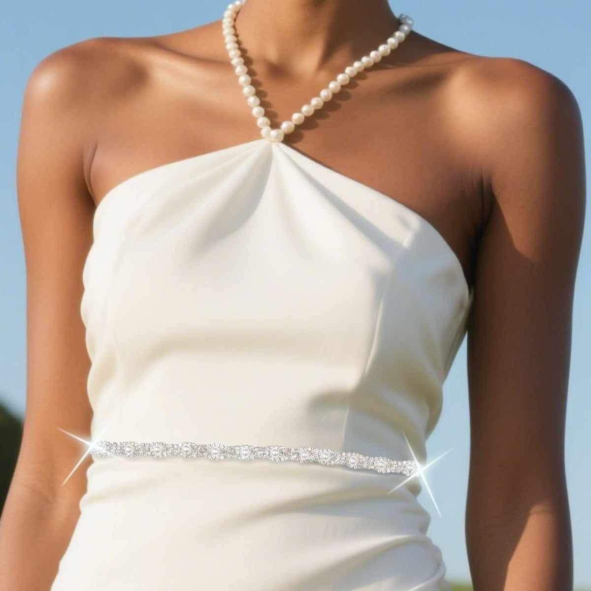 PEARLY JUN 1 Yard Pearl Rhinestone Trim Chain Silver Crystal Fringe Diamond Applique Ribbon String
