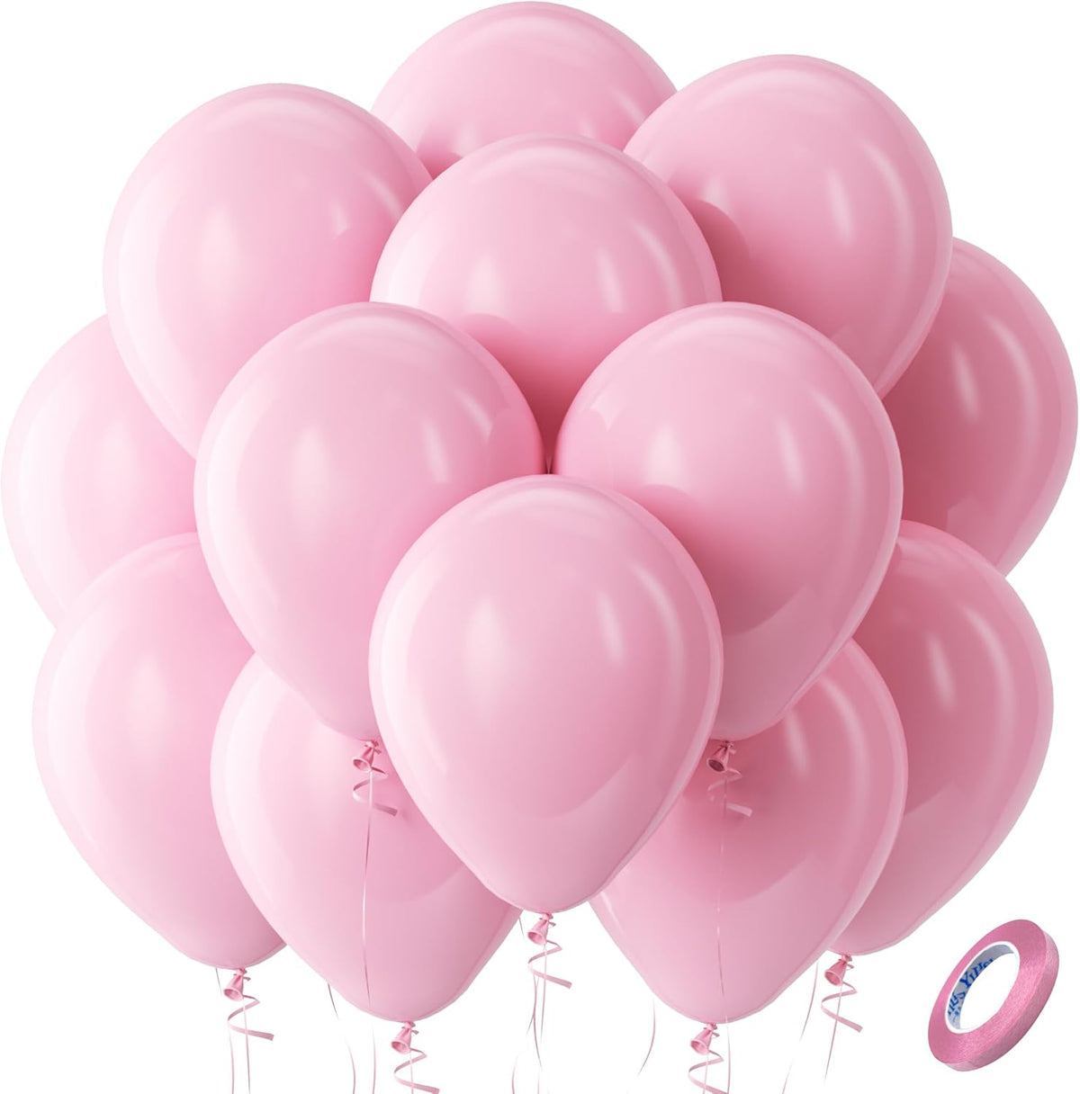 Bezente Pastel Pink Latex Party Balloons - 100 Pack 12 inch Round Helium Light Pink Bridal Pink