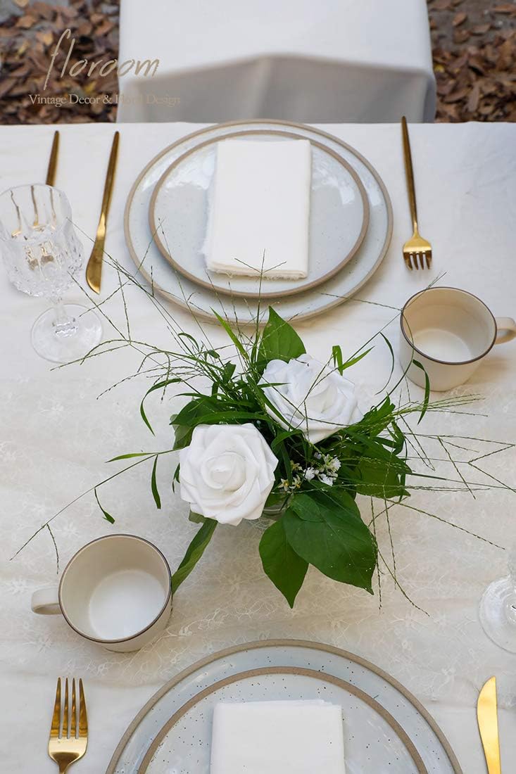 Floroom Artificial Flowers 50pcs Realistic White Foam Fake Roses with Stems for DIY Wedding