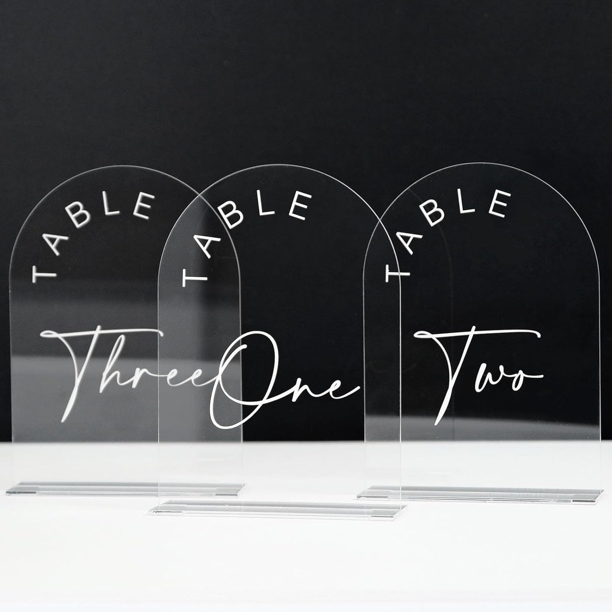 JINMURY Clear Arch Wedding Table Numbers 1-10 with Stands, 5x7 Inch Acrylic Arch Sign with White