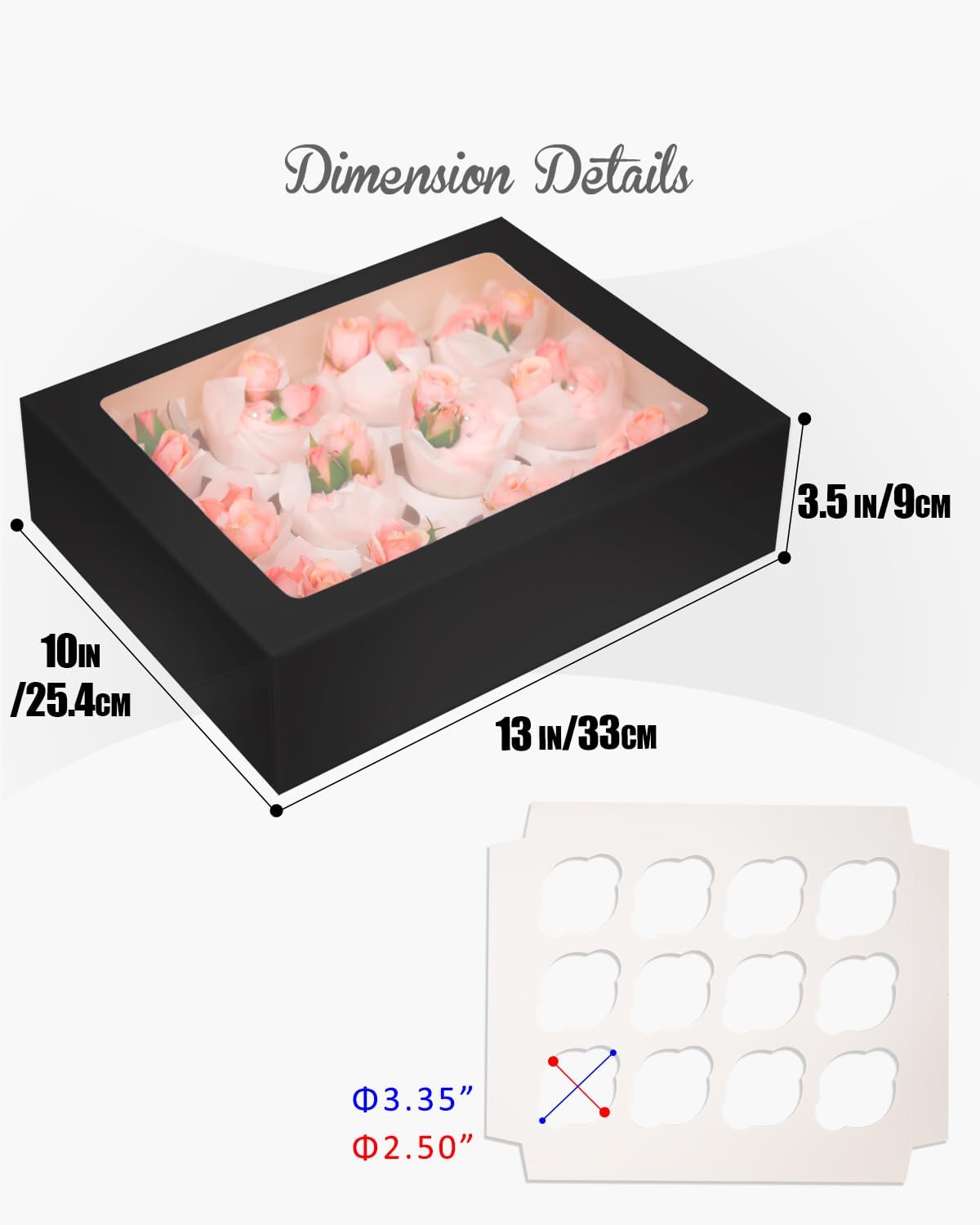 Bakepacker Auto-pop up 12 Cupcake Containers 6-Packs Black Cupcakes Carrier, 12 Cupcake Boxes with