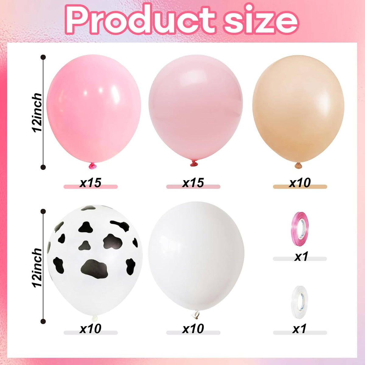 Cow Print Balloons, 60PCS Pastel Pink Cow Print Latex Balloons, Pink Cream Beige White Balloons for