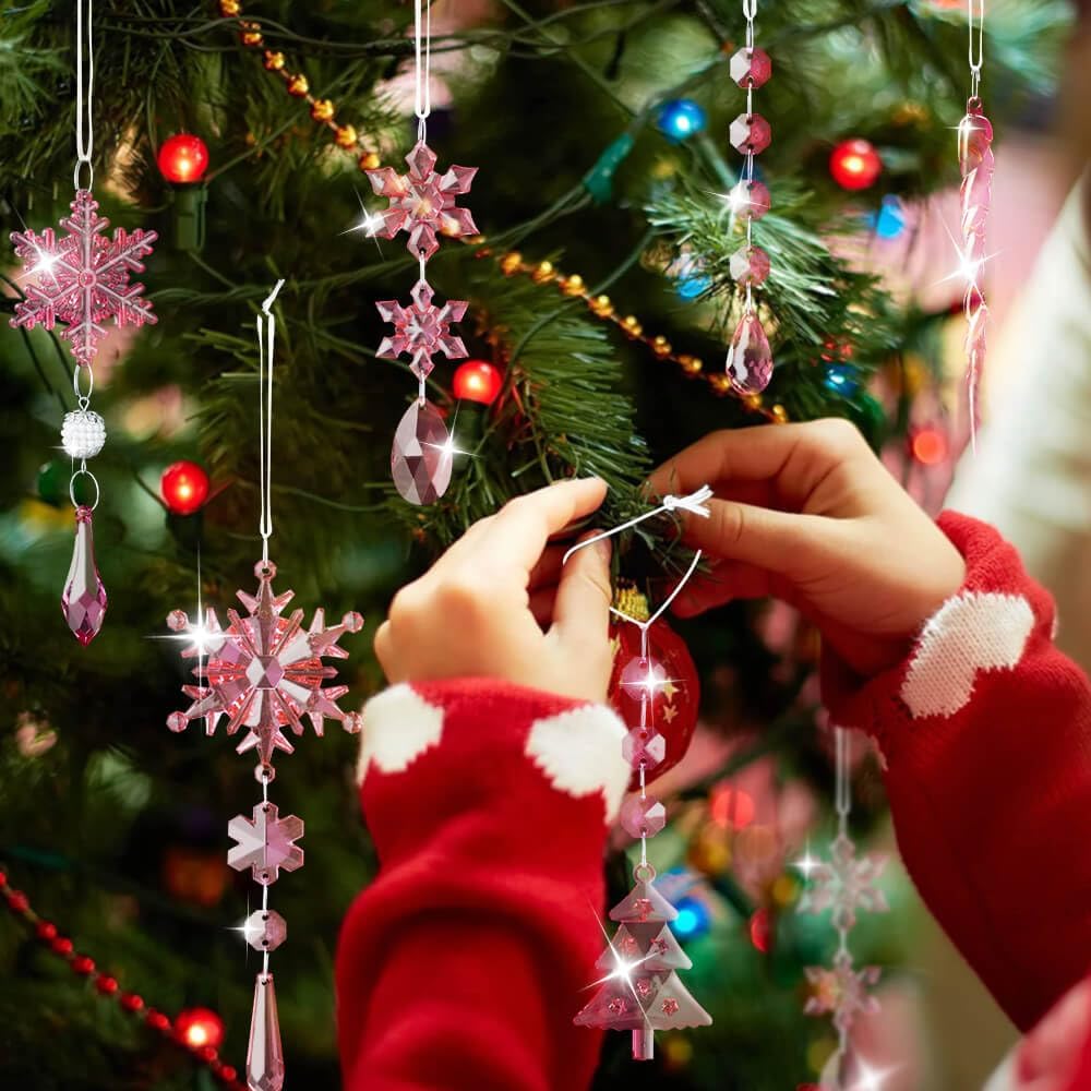 Lanpn 26 Pcs Christmas Ornaments Crystal Christmas Tree Decoration, Hanging Clear Acrylic Snowflake