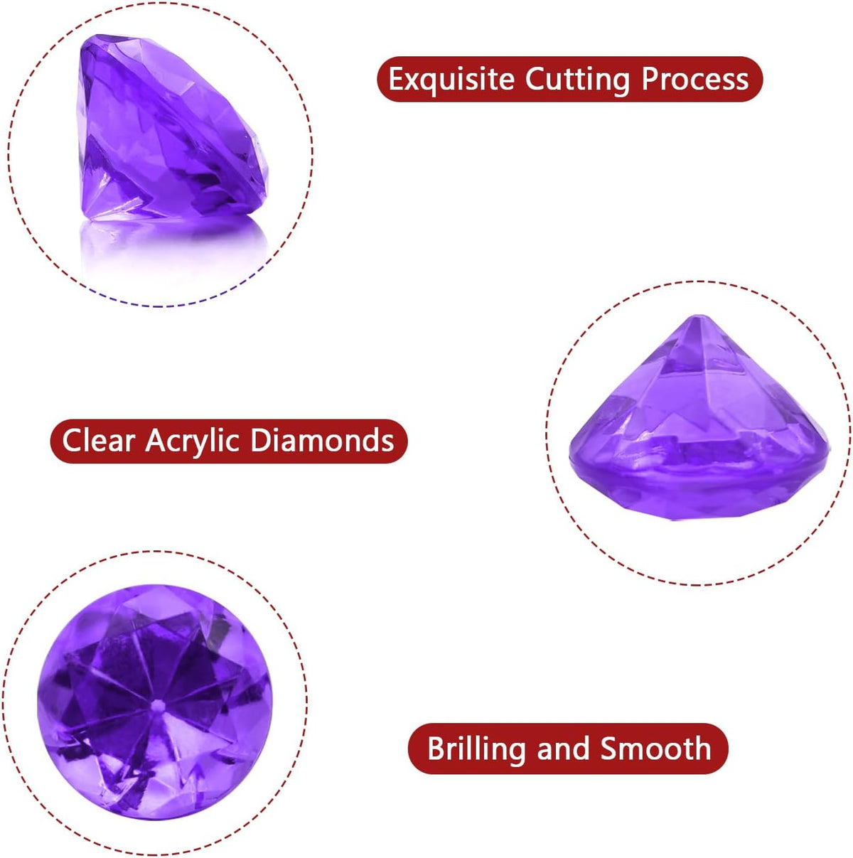 100 PCS Acrylic Diamond Gems, Purple Acrylic Diamonds 1 Inch Acrylic Gemstones Vase Filler Fake