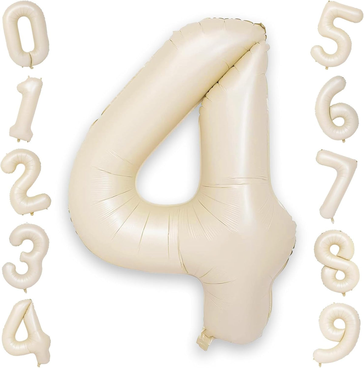 40 Inch 4 Balloons, Large Beige Number 4 Balloon for 4th Birthday Foil Number Balloons Set 0-9