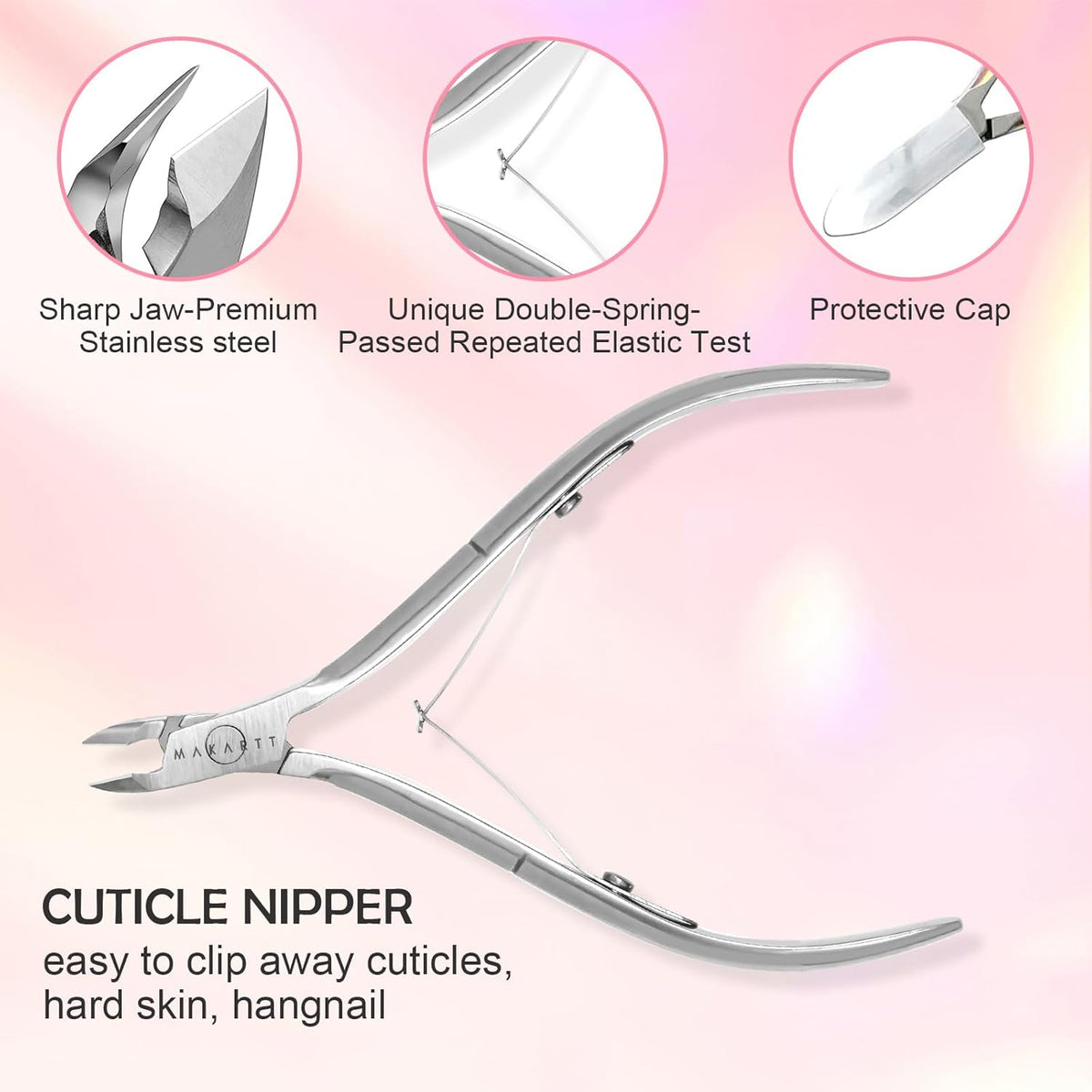 Makartt Cuticle Trimmer with Cuticle Pusher, Silver Nail Trimmer Nail Care Manicure and Pedicure