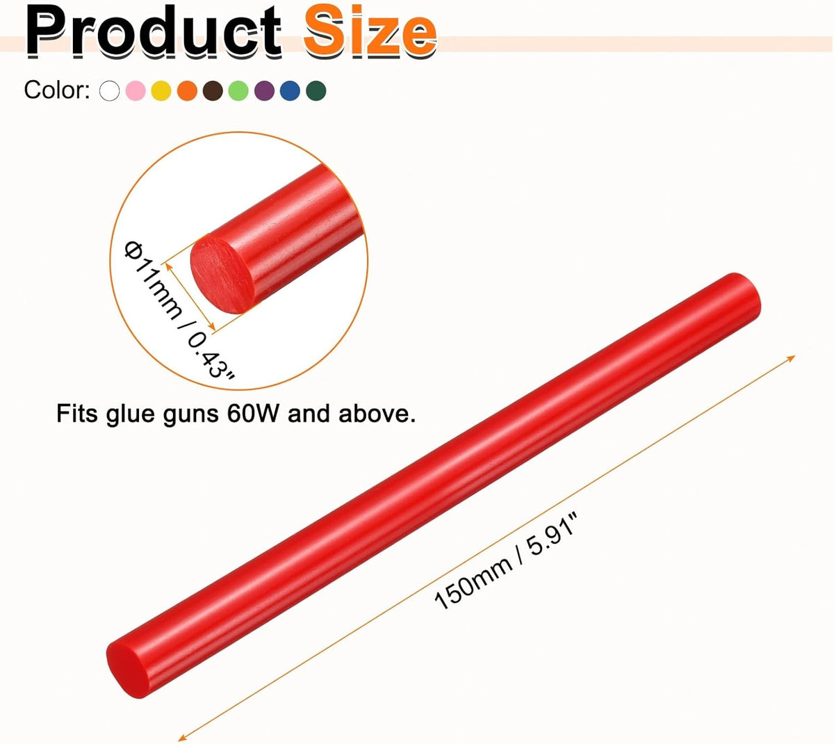 HARFINGTON 10pcs Hot Glue Sticks 0.43" Dia x 5.91" Long EVA Mini Hot Melt Adhesive Glue Stick for