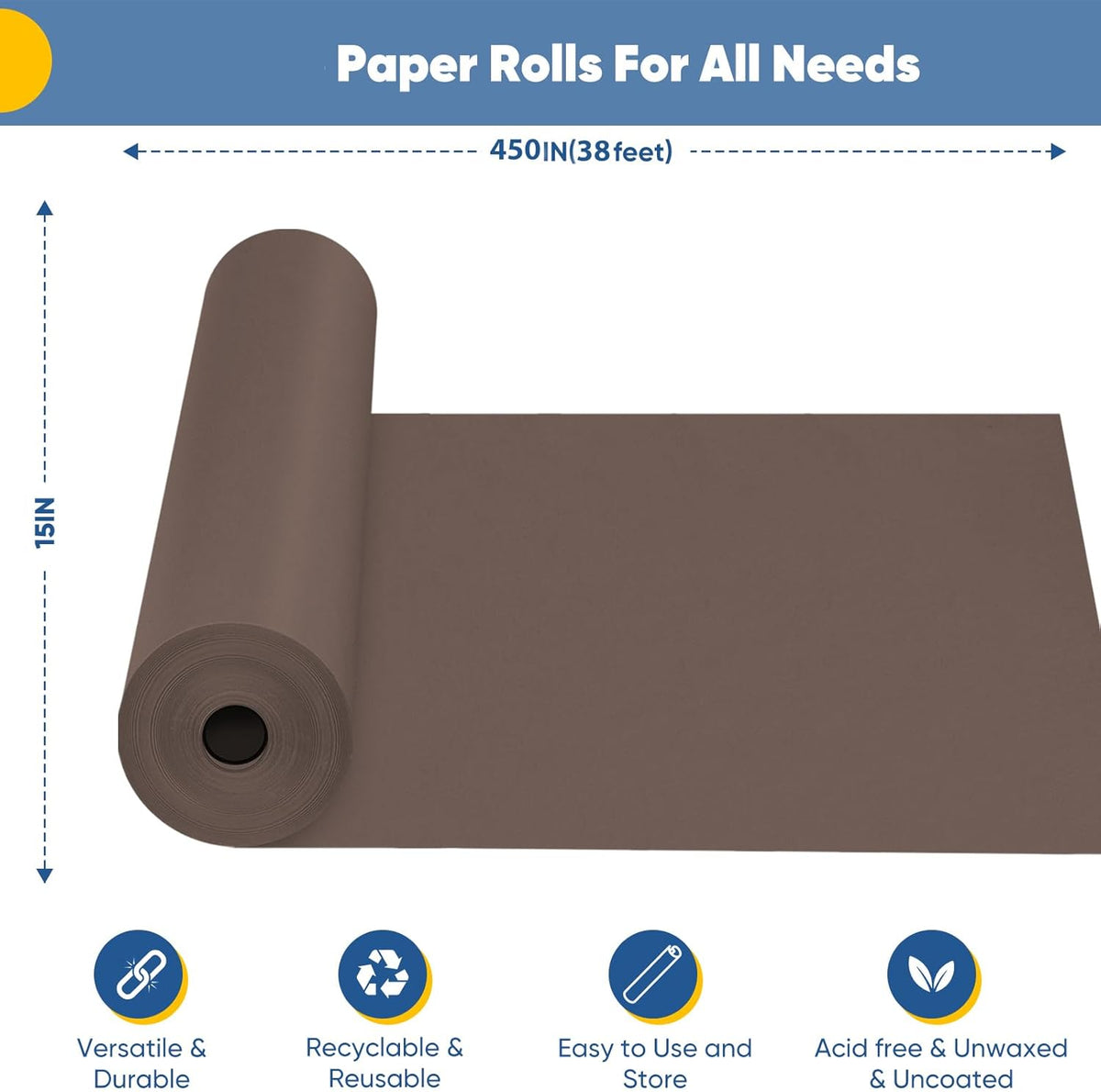 Chocolate Brown Wrapping Paper, 15"x450" Solid Color Dark Brown Art Craft Easel Bulletin Board