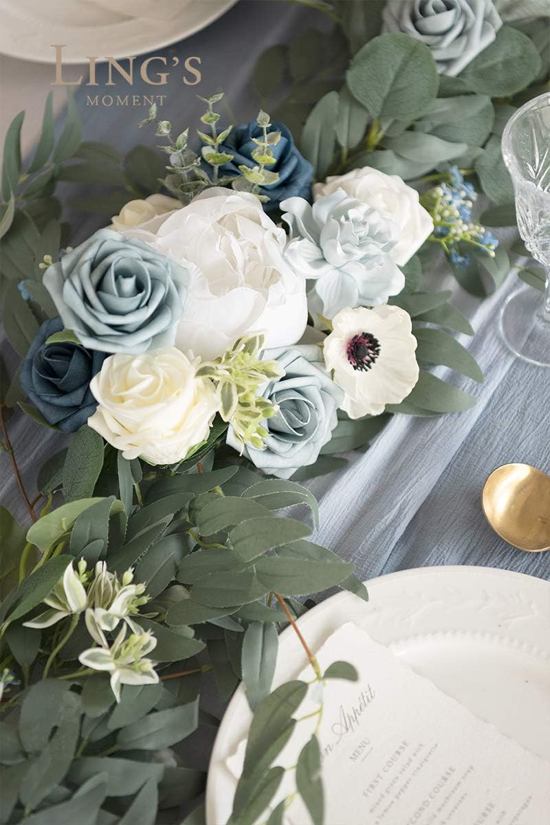 Ling's Moment Flower Garland - 6FT Eucalyptus & Rose - Sweetheart Table Decor for Wedding