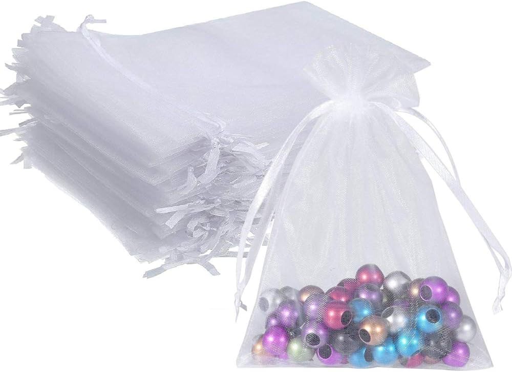 Wudygirl 100pcs 5X7 Inches White Organza Bags Christmas Drawstring Pouches Party Wedding Favor Bags