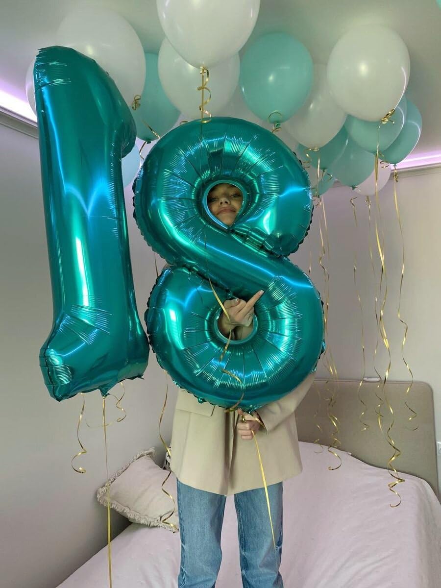 Helium Foil Teal Blue Number 8 Balloon 40 Inch, Mylar Eight Numbers 8 18 28 38 48 58 80 88 Birthday