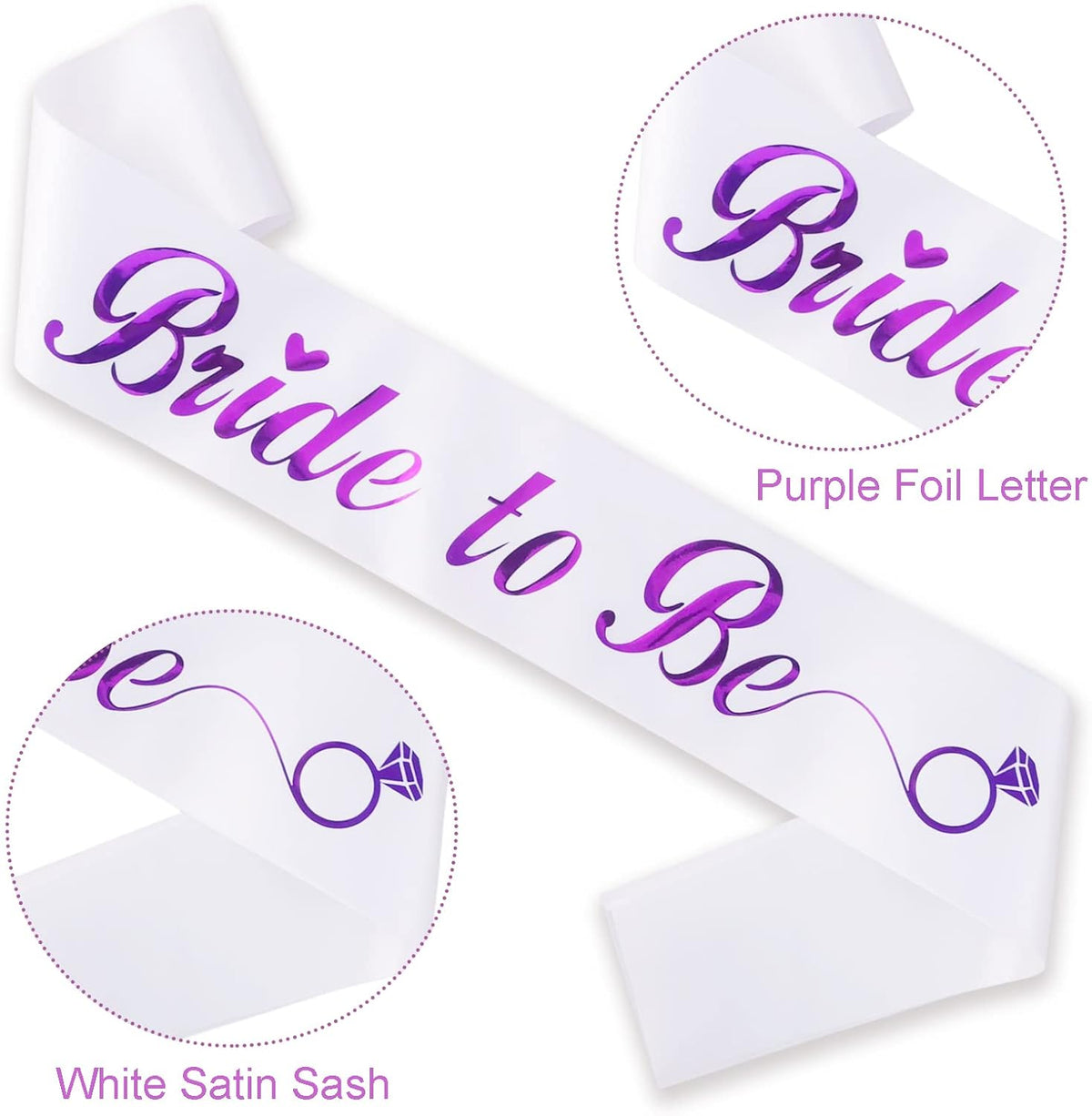 KETAOO Bride to Be Sash, Violet Foil White Lace Bachelorette Sash for Bridal Shower Favors