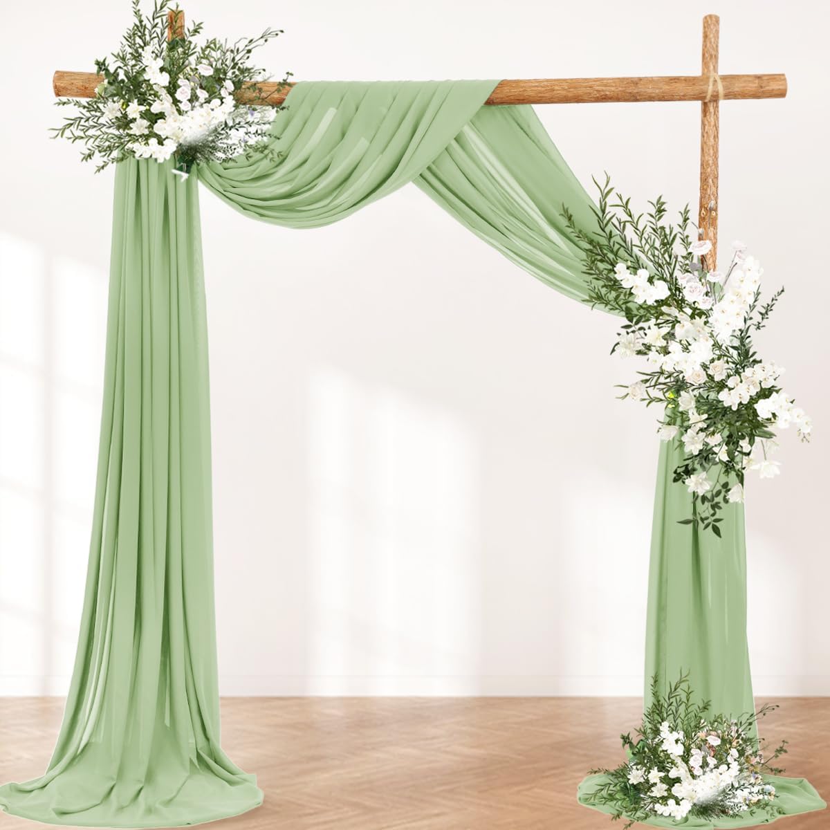 Wedding Arch Draping Fabric 1 Panel 30'' x 18FT Sage Green Sheer Chiffon Arch Drapery for Photo