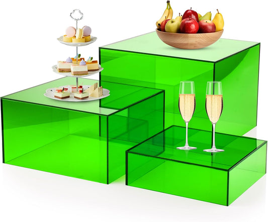 Green Buffet Risers 3 Pcs Acrylic Boxes Display Risers for Buffet Table Parties Weddings Catering &