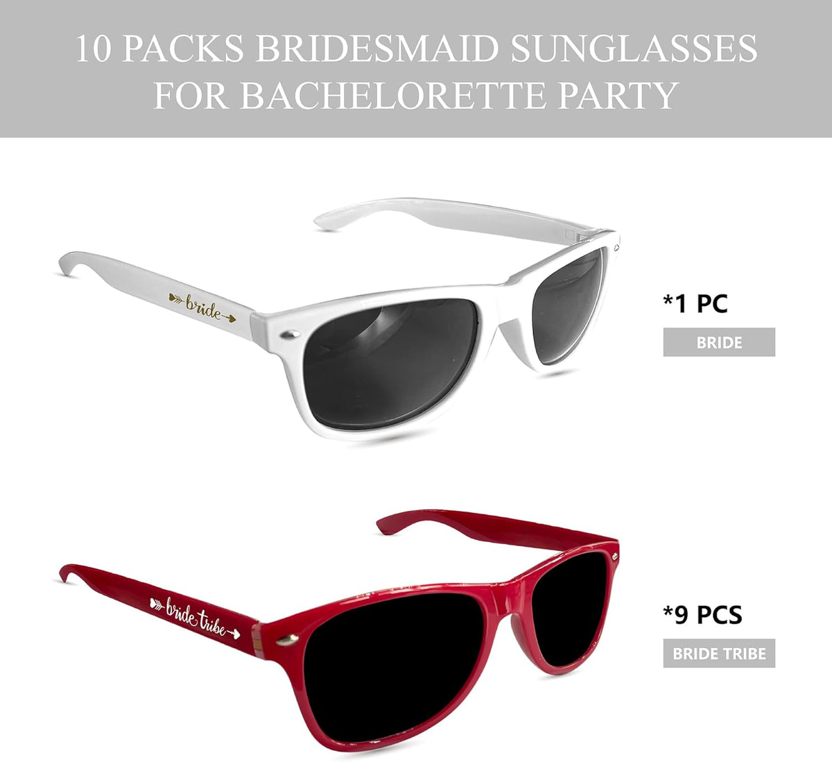 LADY&HOME 10 Pack Bachelorette Party Sunglasses Favors, Bridesmaid and Bride Tribe Sunglasses for
