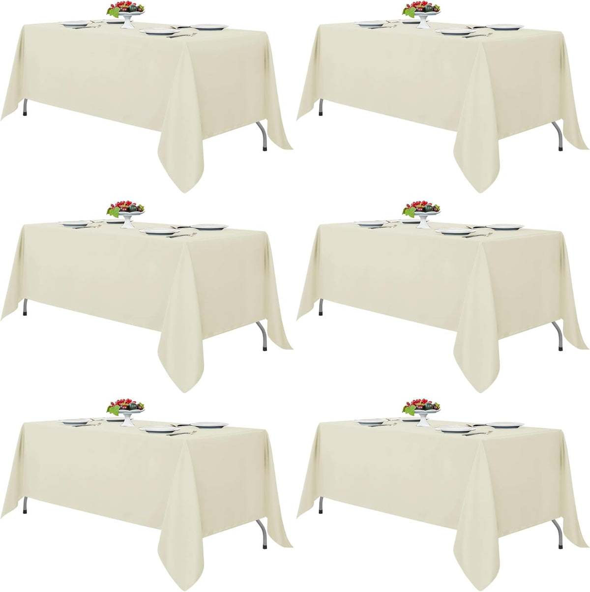 Fitable Ivory Tablecloths for 6-8 Foot Tables, 6 Pack - 70 x 120 Inches - Reusable and Washable
