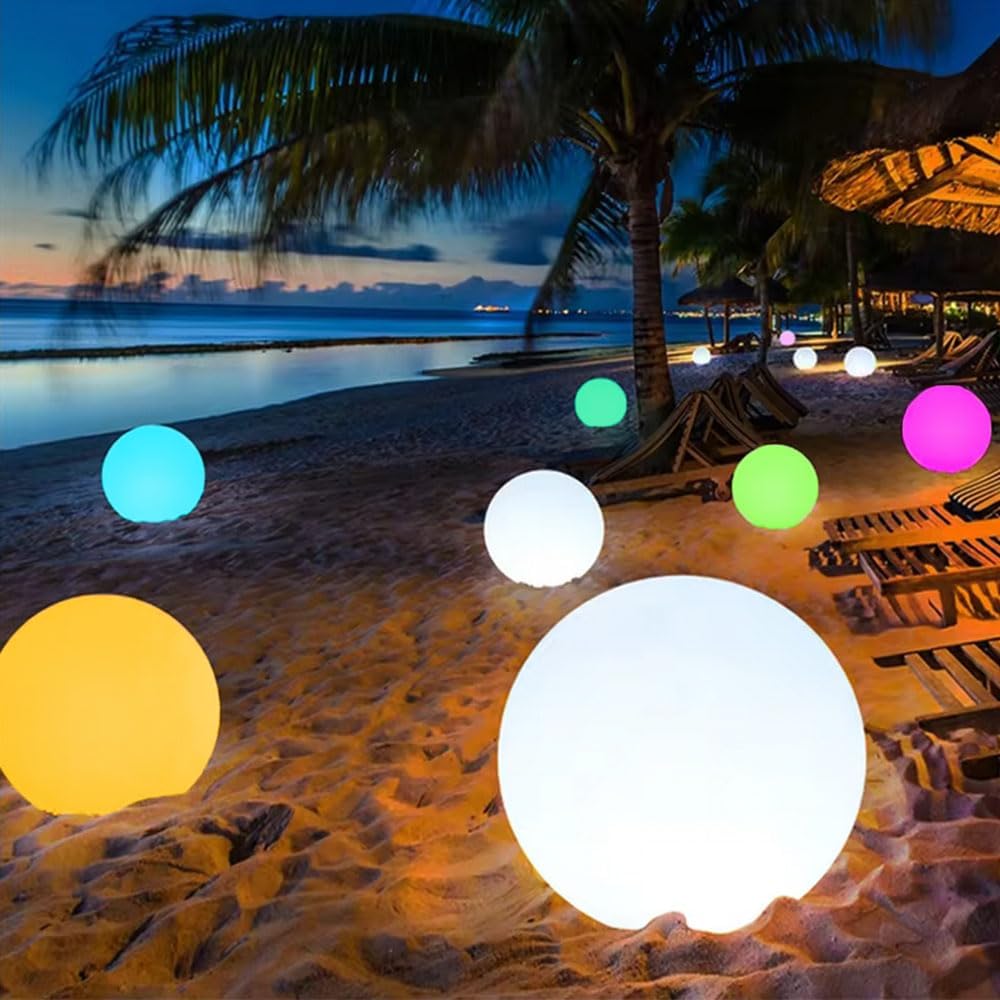 Large LED Glowing Ball Light, 20-in Outdoor LED Garden Orb Lights, Rechargeable Globe Lights RGB