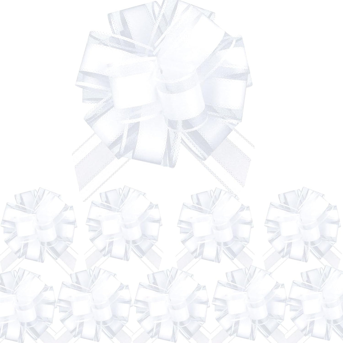 Small Pull Bows, 10 PCS 4 Inch White Gift Bows for Wrapping,Basket, Wedding,Birthday Party,Flower