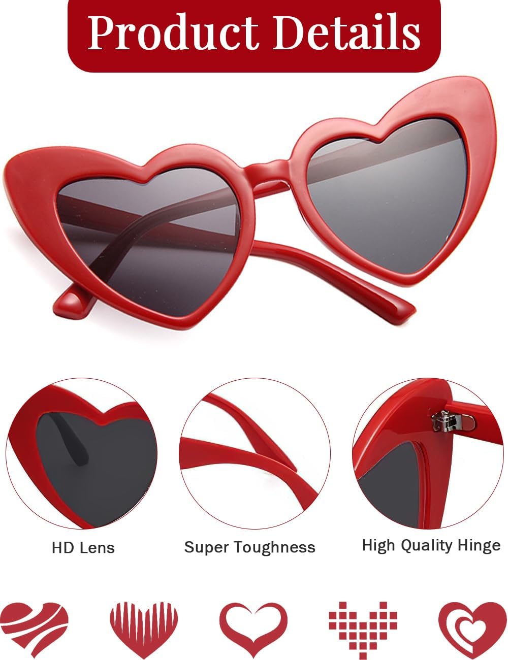 8 Pack Heart Sunglasses Vintage Cat Eye Heart Glasses Retro Bachelorette Bride Sunglasses Bulk for