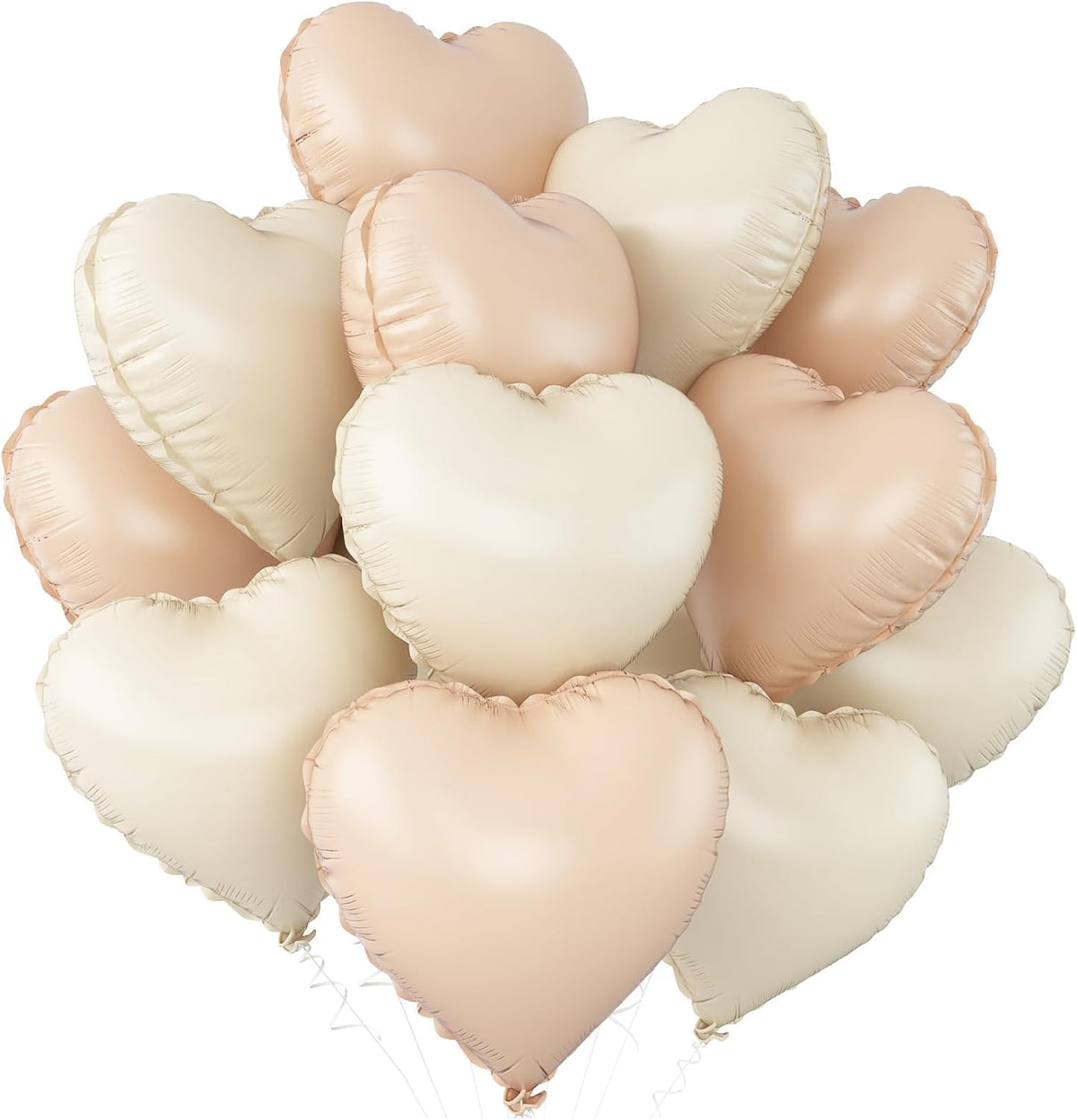 Cream White Beige Heart Balloons,12Pcs Caramel Sand White Heart Shaped Foil Balloons,18Inch Retro
