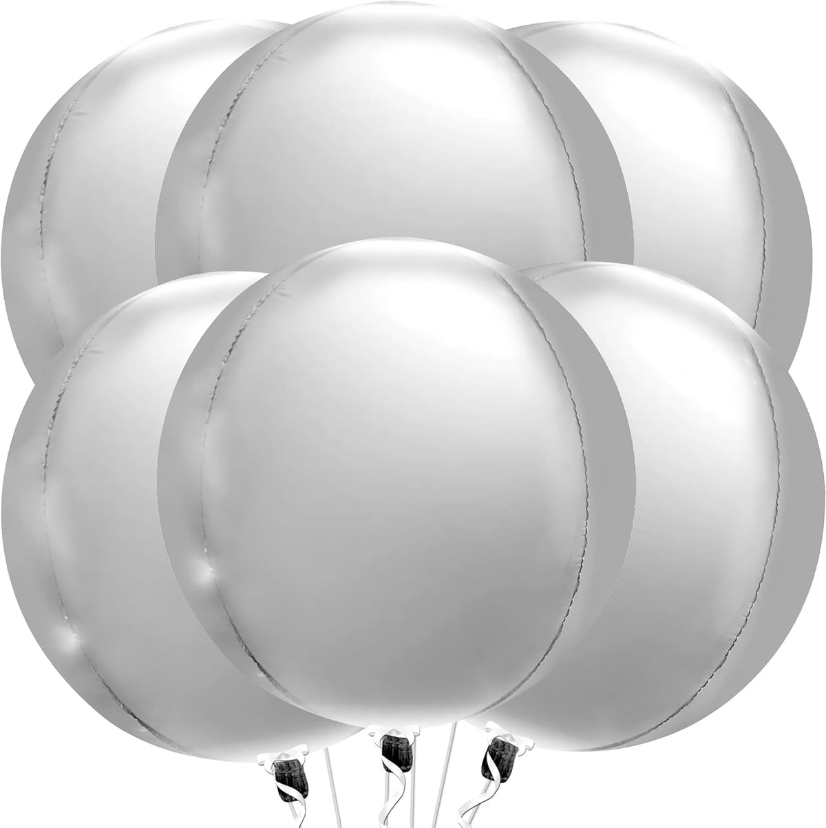 KatchOn Large Silver Balloons - 22 Inch, Pack of 6 | 4D Round Mylar Balloons for Birthday
