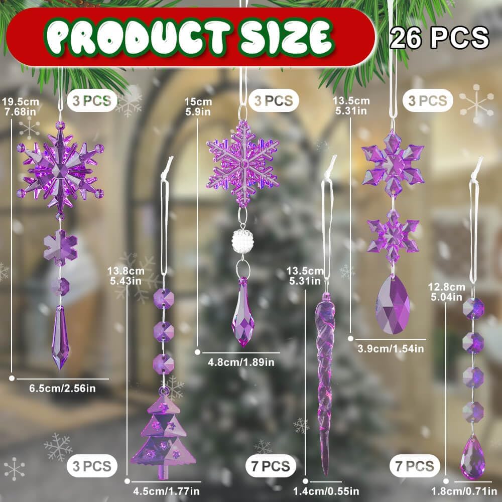 Lanpn 26 Pcs Christmas Ornaments Crystal Christmas Tree Decoration, Hanging Clear Acrylic Snowflake