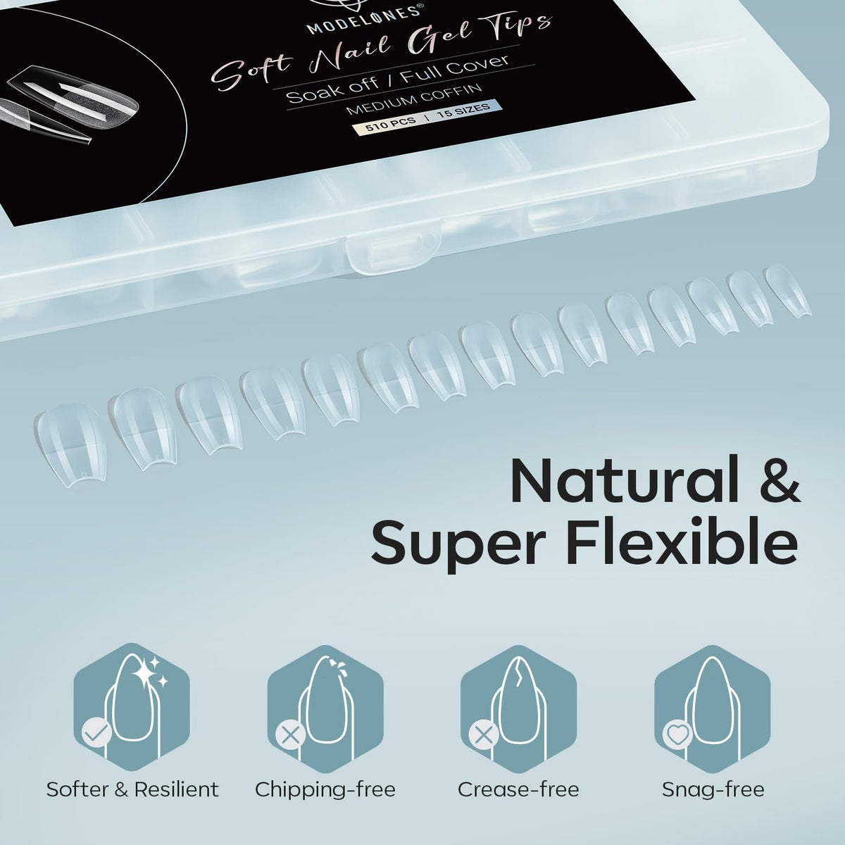Modelones Medium Coffin Fake Nail Tips - 510Pcs Gel Tips Pre-shaped Half Matte Full Cover Clear